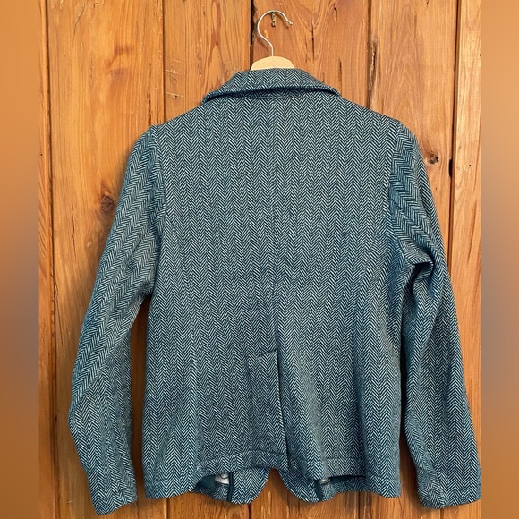 LAST CHANCE Land’s End Deep Balsam Herringbone Sweater Fleece Blazer - Picture 3 of 6